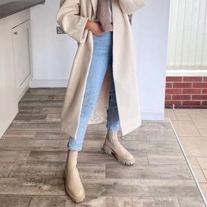 Zara leather lug sole chelsea boots creamy nude blogger style